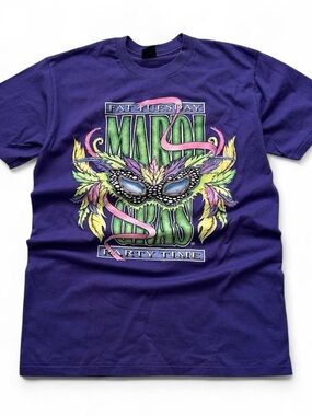 Vintage 1990s Mardi Gras Mask Graphic Tee - Purple Mens large